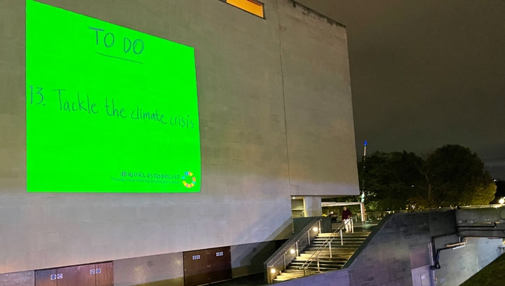 Giant sticky notes have been plastered across well-known locations to raise awareness, including the Southbank Centre in London (pictured)